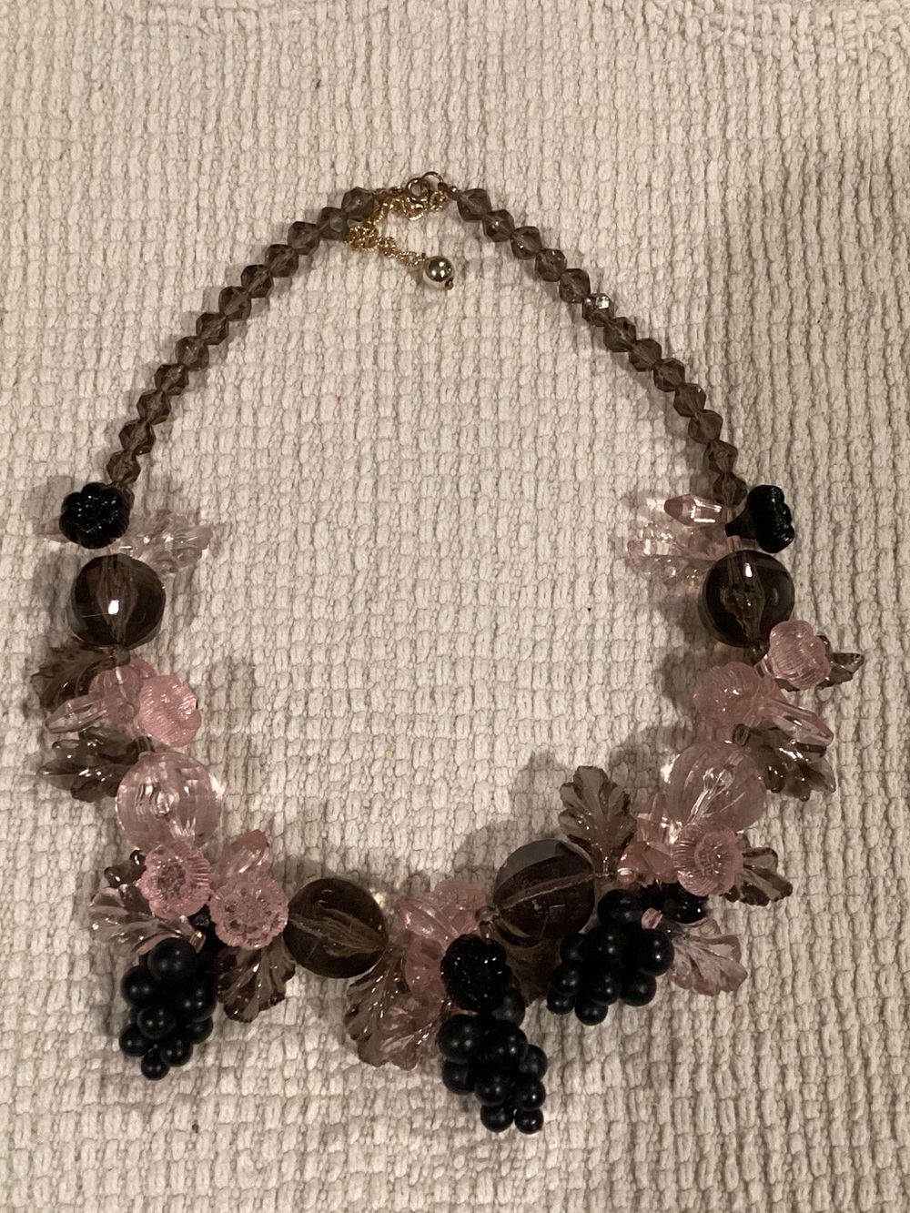 Bigal French Lucite necklace with smoked clear, pink and black grapes